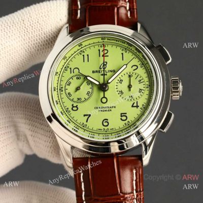 Swiss Made Copy Breitling Premier Cal.B01 Chrono Mint Green Dial Leather Strap
